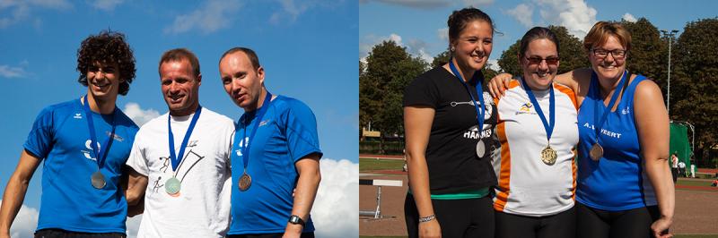 Alain (l) en Marcel (r) podium polsstok,  Sina (l) podium kogelsingeren